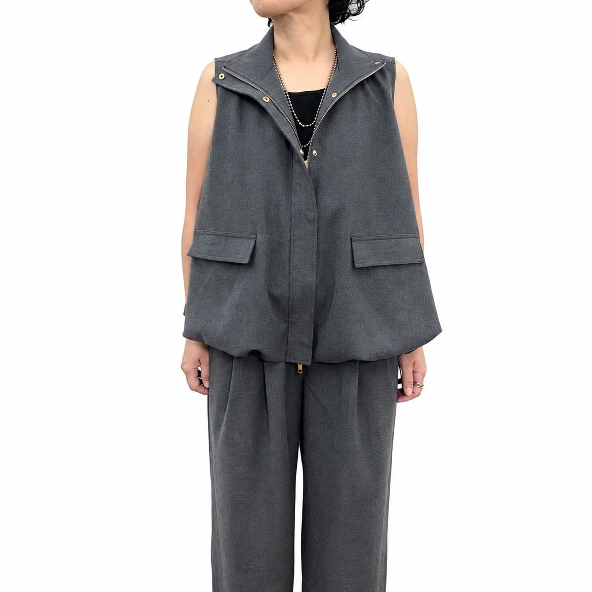 【siro de la bonte】 stretch twill balloon vest R713301/2月上旬から2月下旬発送予定