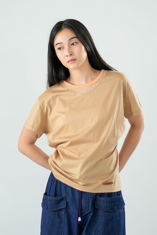 【Lallia Mu】 オーガンジーネックバイカラーカットソー 2711534／3月上旬～3月中旬発送予定