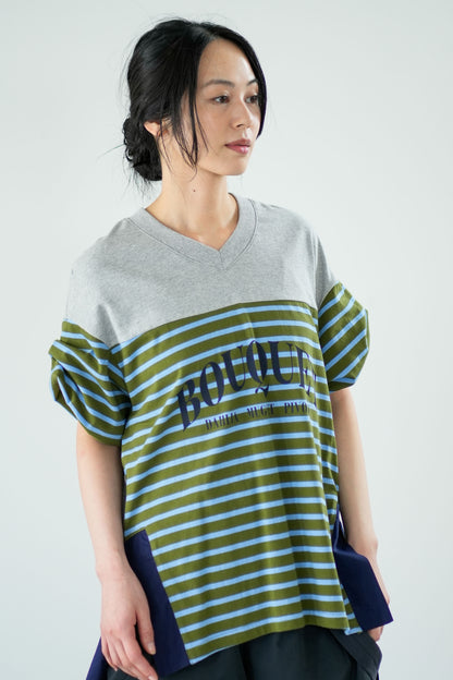 【Lallia Mu】 VネックボーダービックTシャツ 2711536／3月上旬～3月中旬発送予定
