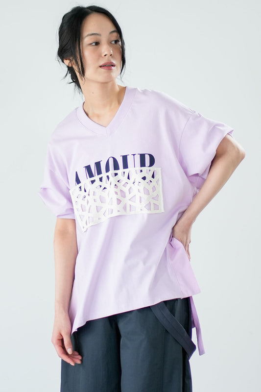 【Lallia Mu】 レースドッキングロゴカットソー 2711535／3月上旬～3月中旬発送予定