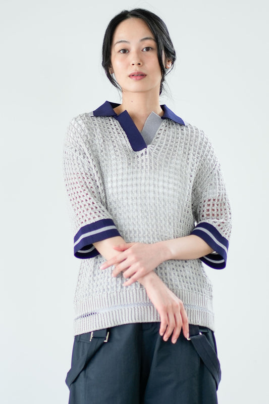 【Lallia Mu】 フィッシュネットニットポロ 2711461／3月上旬～3月中旬発送予定
