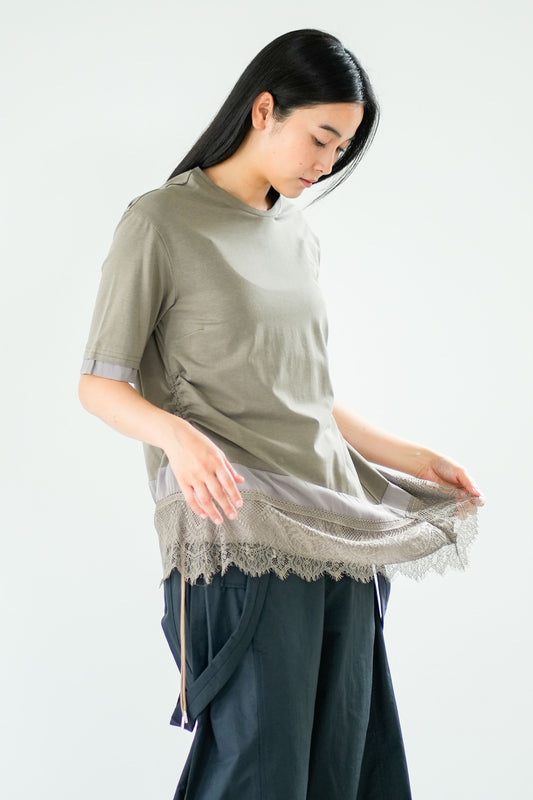 【Lallia Mu】 レースヘムカットソー 2711537／2月上旬～2月中旬発送予定