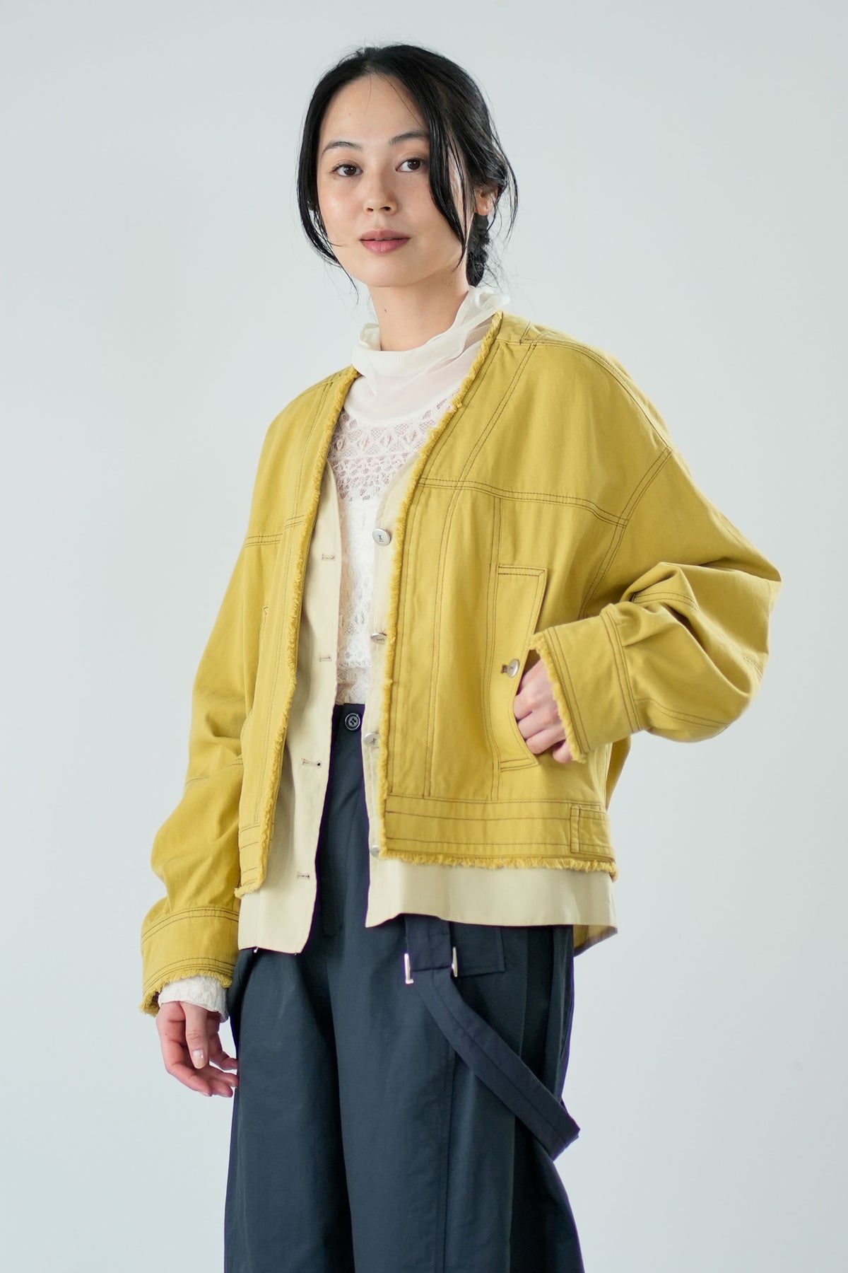 【Lallia Mu】 デニムフリンジジャケット 2711223／3月上旬～3月中旬発送予定