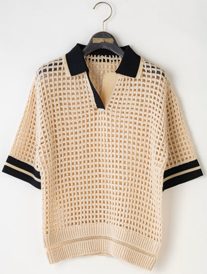 【Lallia Mu】 フィッシュネットニットポロ 2711461／3月上旬～3月中旬発送予定