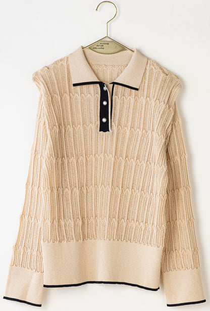 【Lallia Mu】 ロングスリーブメッシュニットポロ 2711452／2月上旬～2月中旬発送予定