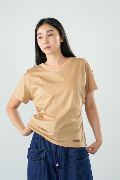 【Lallia Mu】 オーガンジーネックバイカラーカットソー 2711534／3月上旬～3月中旬発送予定