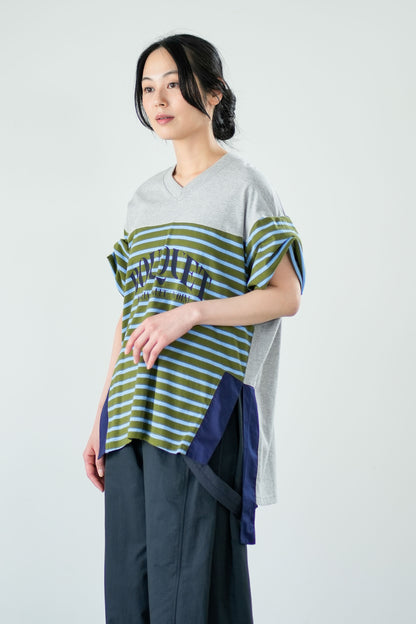 【Lallia Mu】 VネックボーダービックTシャツ 2711536／3月上旬～3月中旬発送予定