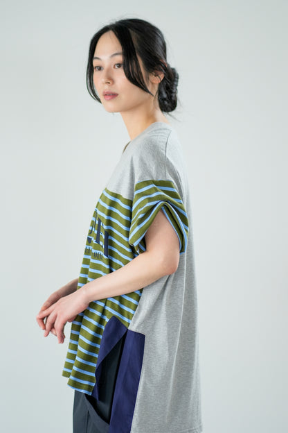 【Lallia Mu】 VネックボーダービックTシャツ 2711536／3月上旬～3月中旬発送予定