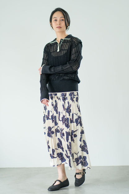【Lallia Mu】 ロングスリーブメッシュニットポロ 2711452／2月上旬～2月中旬発送予定