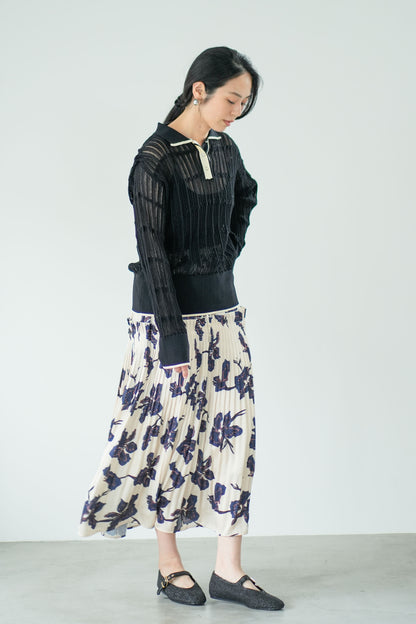 【Lallia Mu】 ロングスリーブメッシュニットポロ 2711452／2月上旬～2月中旬発送予定