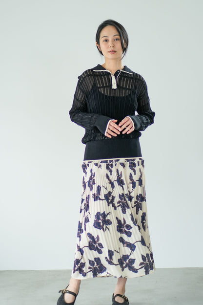 【Lallia Mu】 ロングスリーブメッシュニットポロ 2711452／2月上旬～2月中旬発送予定