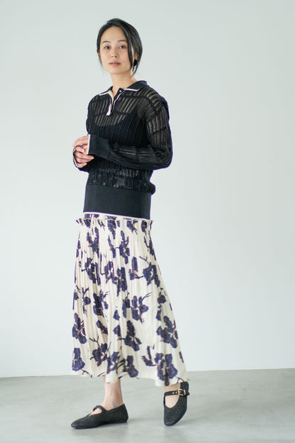 【Lallia Mu】 ロングスリーブメッシュニットポロ 2711452／2月上旬～2月中旬発送予定