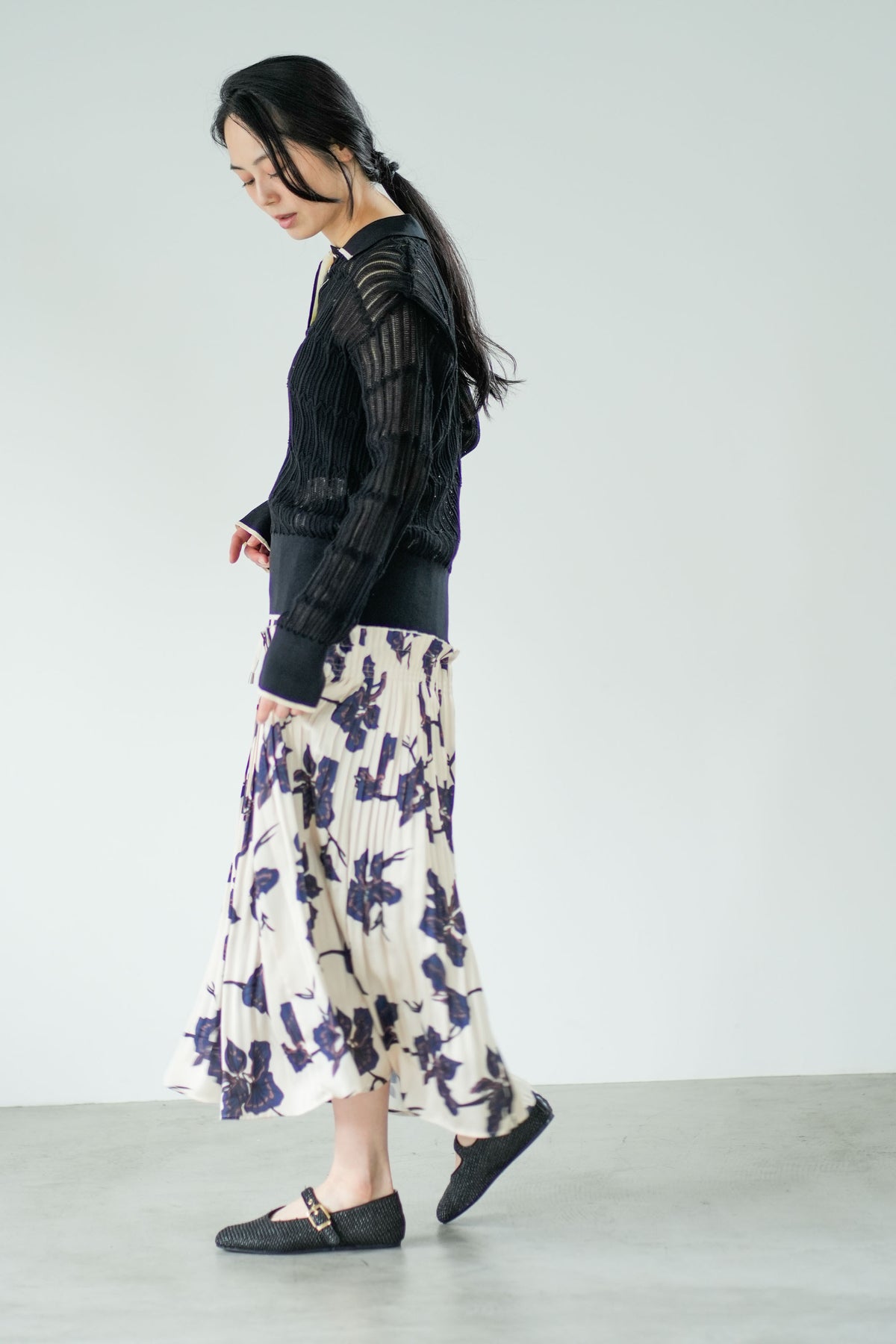 【Lallia Mu】 ロングスリーブメッシュニットポロ 2711452／2月上旬～2月中旬発送予定