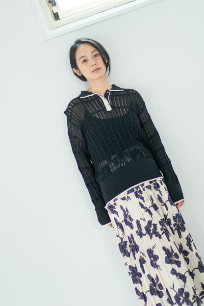 【Lallia Mu】 ロングスリーブメッシュニットポロ 2711452／2月上旬～2月中旬発送予定