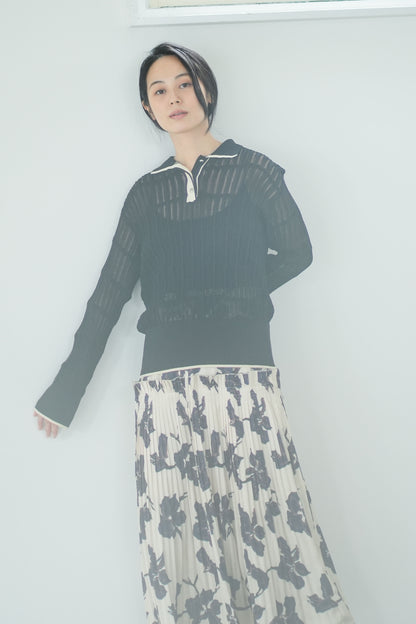 【Lallia Mu】 ロングスリーブメッシュニットポロ 2711452／2月上旬～2月中旬発送予定