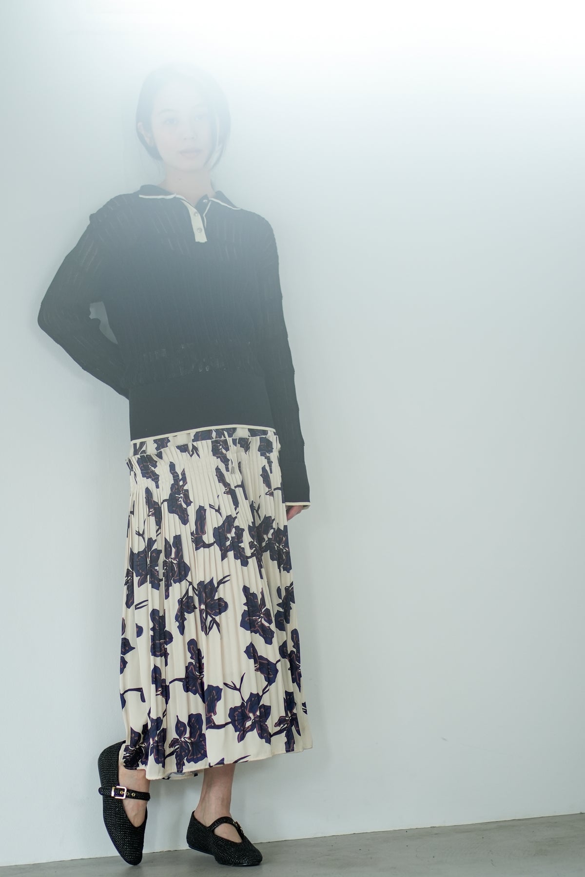 【Lallia Mu】 ロングスリーブメッシュニットポロ 2711452／2月上旬～2月中旬発送予定