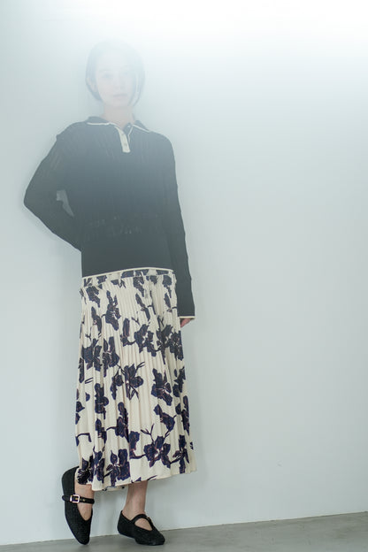 【Lallia Mu】 ロングスリーブメッシュニットポロ 2711452／2月上旬～2月中旬発送予定