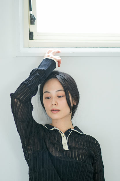 【Lallia Mu】 ロングスリーブメッシュニットポロ 2711452／2月上旬～2月中旬発送予定