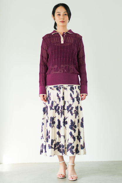 【Lallia Mu】 ロングスリーブメッシュニットポロ 2711452／2月上旬～2月中旬発送予定