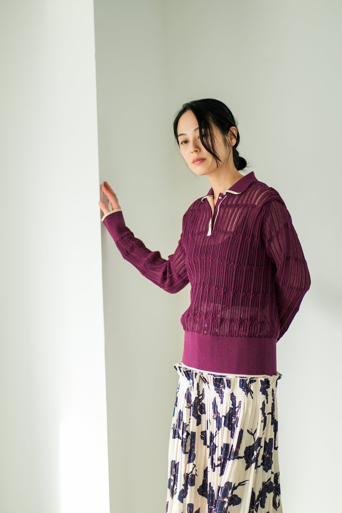 【Lallia Mu】 ロングスリーブメッシュニットポロ 2711452／2月上旬～2月中旬発送予定