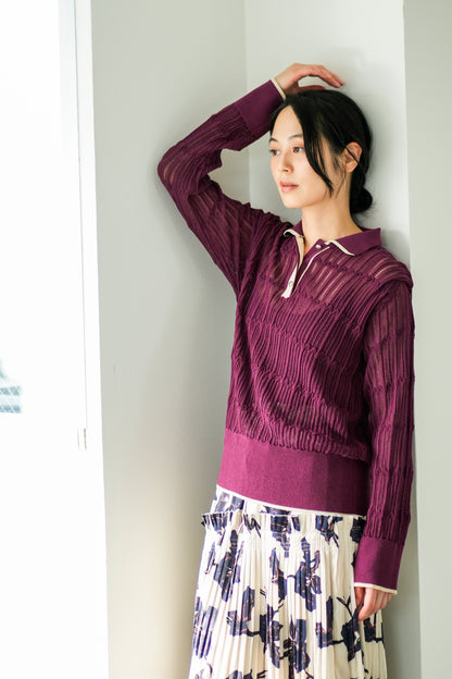 【Lallia Mu】 ロングスリーブメッシュニットポロ 2711452／2月上旬～2月中旬発送予定