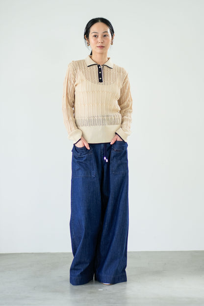 【Lallia Mu】 ロングスリーブメッシュニットポロ 2711452／2月上旬～2月中旬発送予定
