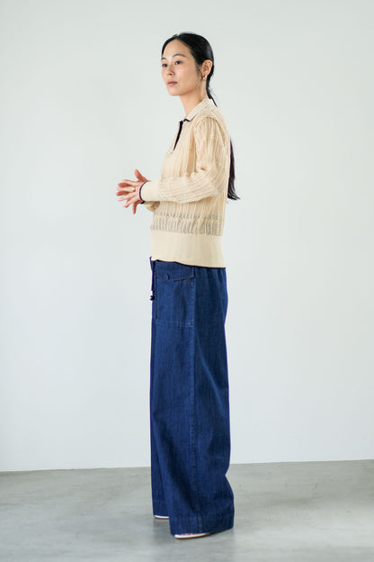 【Lallia Mu】 ロングスリーブメッシュニットポロ 2711452／2月上旬～2月中旬発送予定
