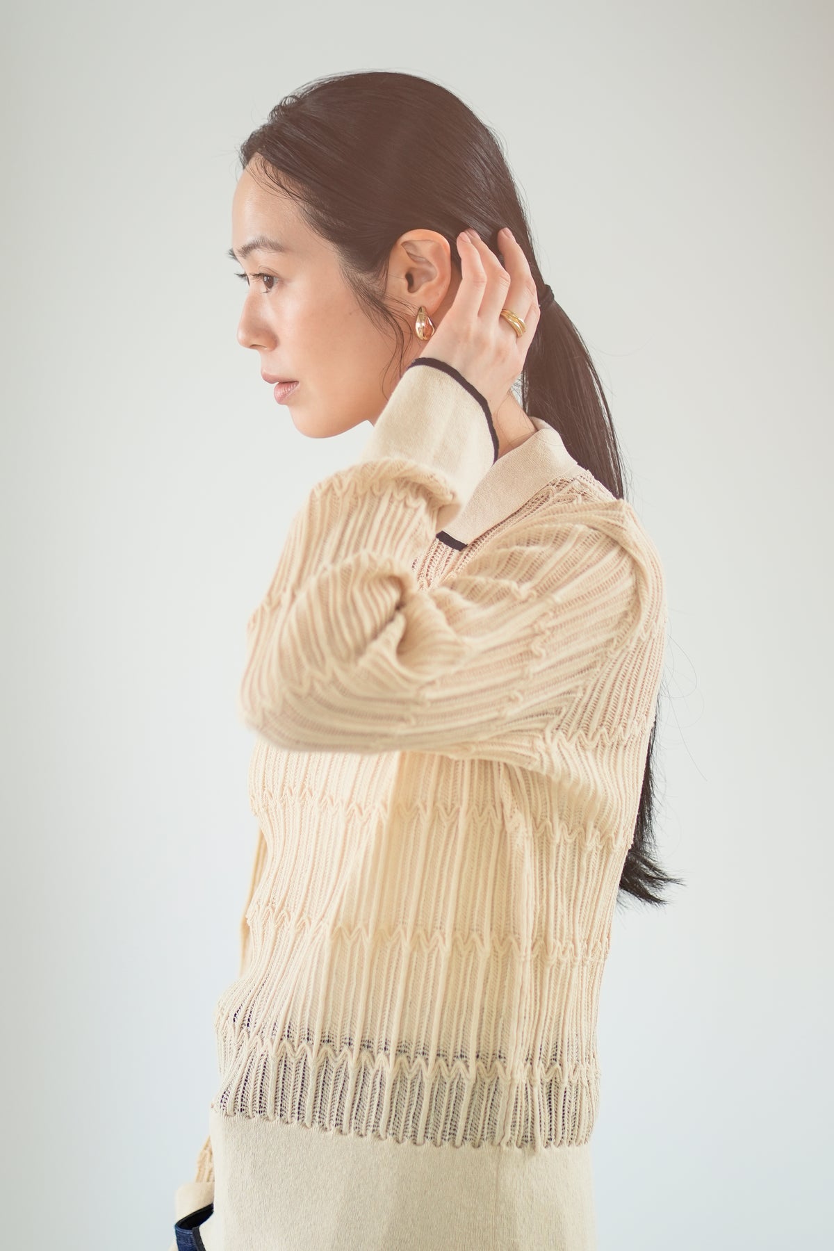 【Lallia Mu】 ロングスリーブメッシュニットポロ 2711452／2月上旬～2月中旬発送予定