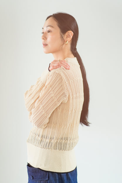 【Lallia Mu】 ロングスリーブメッシュニットポロ 2711452／2月上旬～2月中旬発送予定