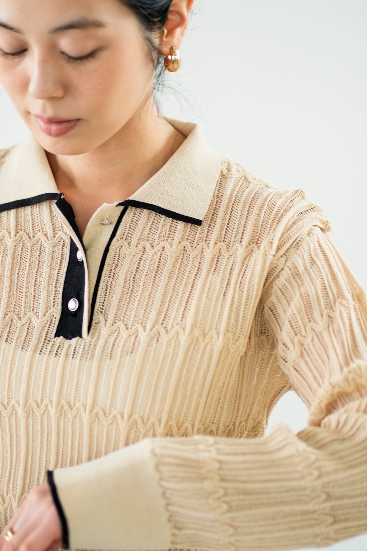【Lallia Mu】 ロングスリーブメッシュニットポロ 2711452／2月上旬～2月中旬発送予定