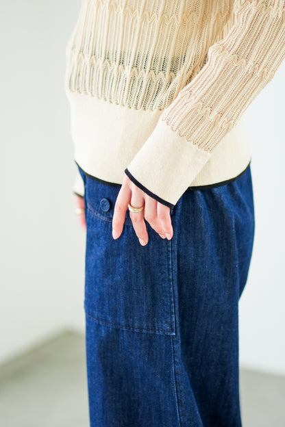 【Lallia Mu】 ロングスリーブメッシュニットポロ 2711452／2月上旬～2月中旬発送予定