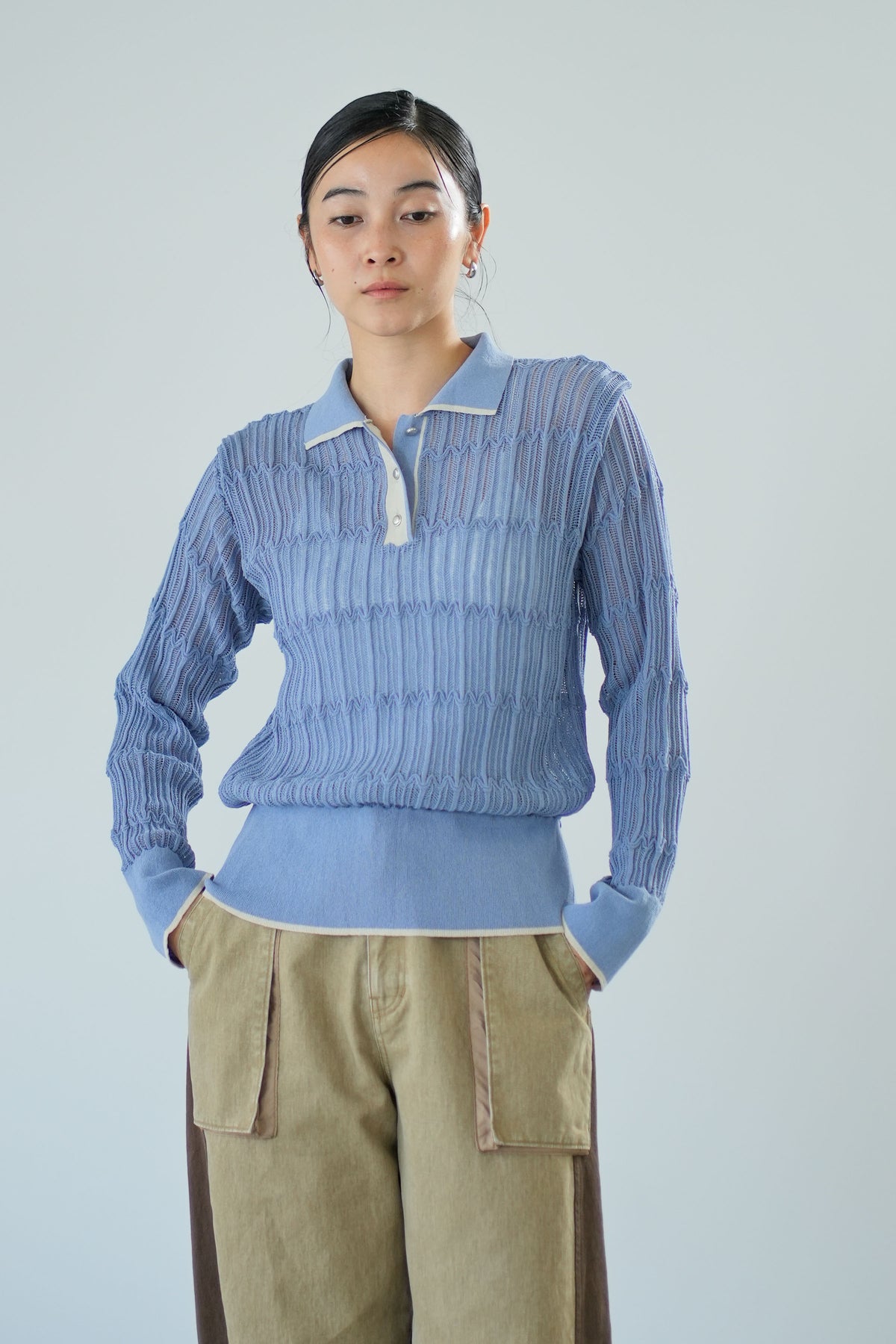 【Lallia Mu】 ロングスリーブメッシュニットポロ 2711452／2月上旬～2月中旬発送予定