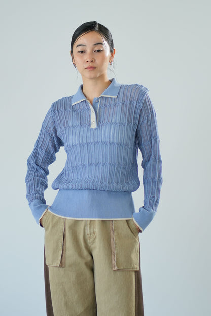 【Lallia Mu】 ロングスリーブメッシュニットポロ 2711452／2月上旬～2月中旬発送予定