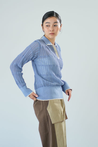 【Lallia Mu】 ロングスリーブメッシュニットポロ 2711452／2月上旬～2月中旬発送予定