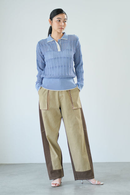 【Lallia Mu】 ロングスリーブメッシュニットポロ 2711452／2月上旬～2月中旬発送予定