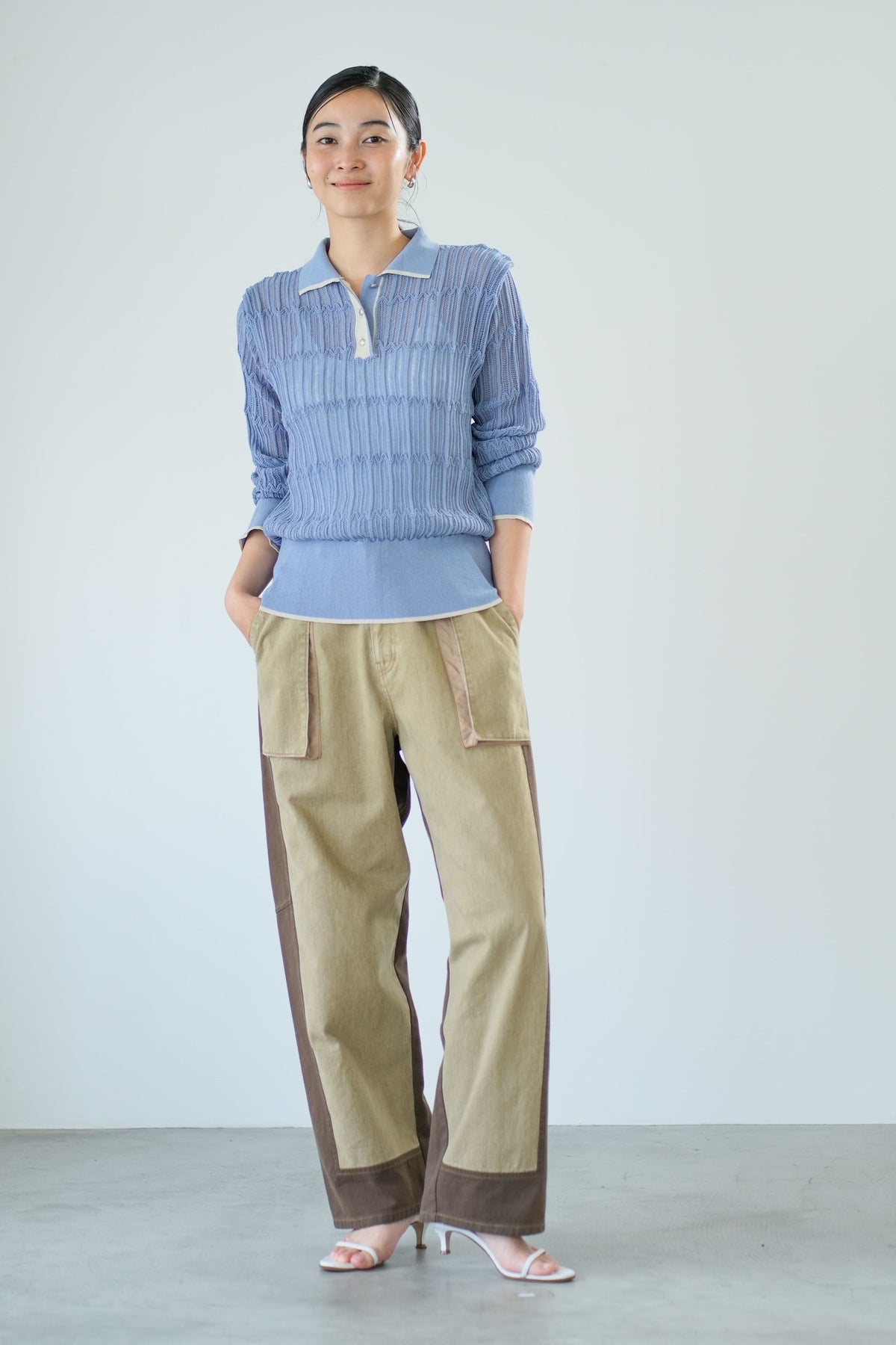 【Lallia Mu】 ロングスリーブメッシュニットポロ 2711452／2月上旬～2月中旬発送予定
