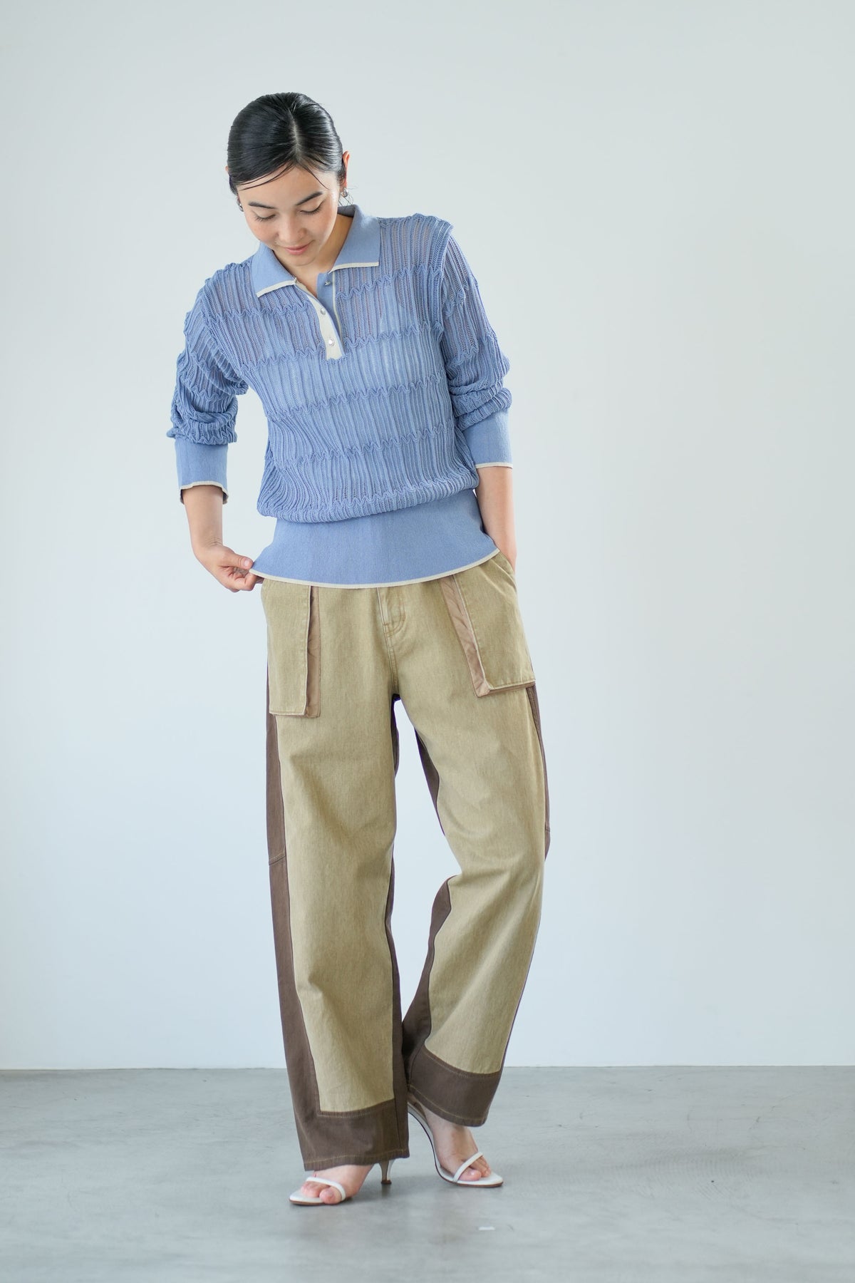 【Lallia Mu】 ロングスリーブメッシュニットポロ 2711452／2月上旬～2月中旬発送予定