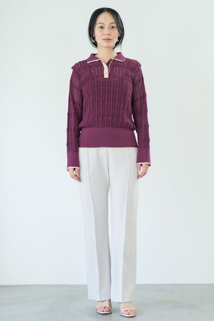 【Lallia Mu】 ロングスリーブメッシュニットポロ 2711452／2月上旬～2月中旬発送予定