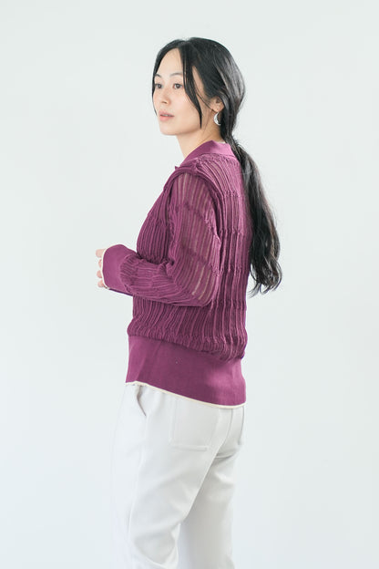 【Lallia Mu】 ロングスリーブメッシュニットポロ 2711452／2月上旬～2月中旬発送予定