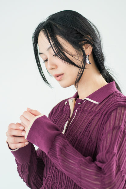 【Lallia Mu】 ロングスリーブメッシュニットポロ 2711452／2月上旬～2月中旬発送予定