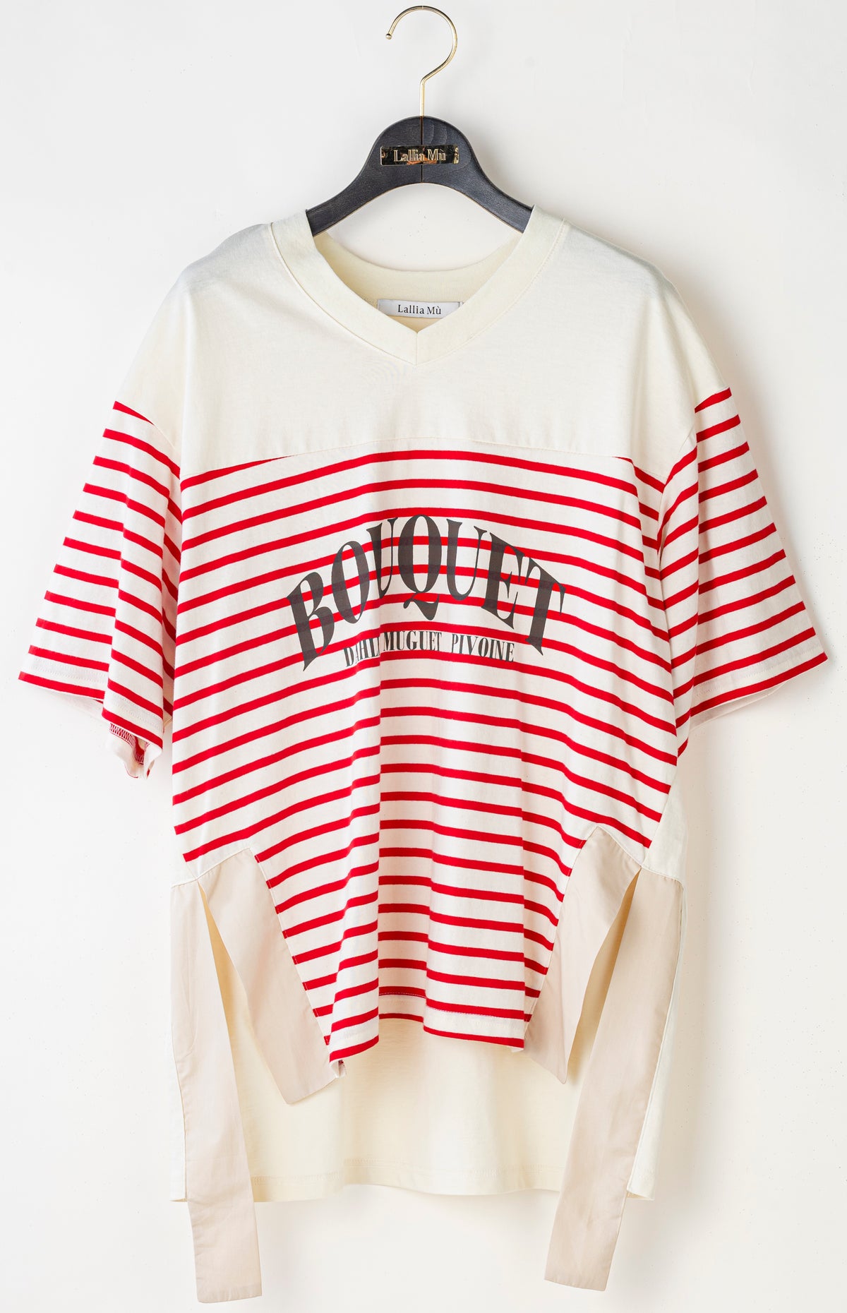 【Lallia Mu】 VネックボーダービックTシャツ 2711536／3月上旬～3月中旬発送予定