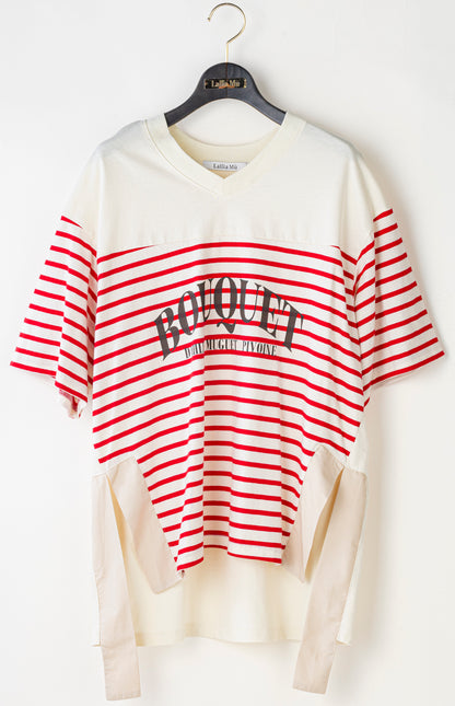 【Lallia Mu】 VネックボーダービックTシャツ 2711536／3月上旬～3月中旬発送予定