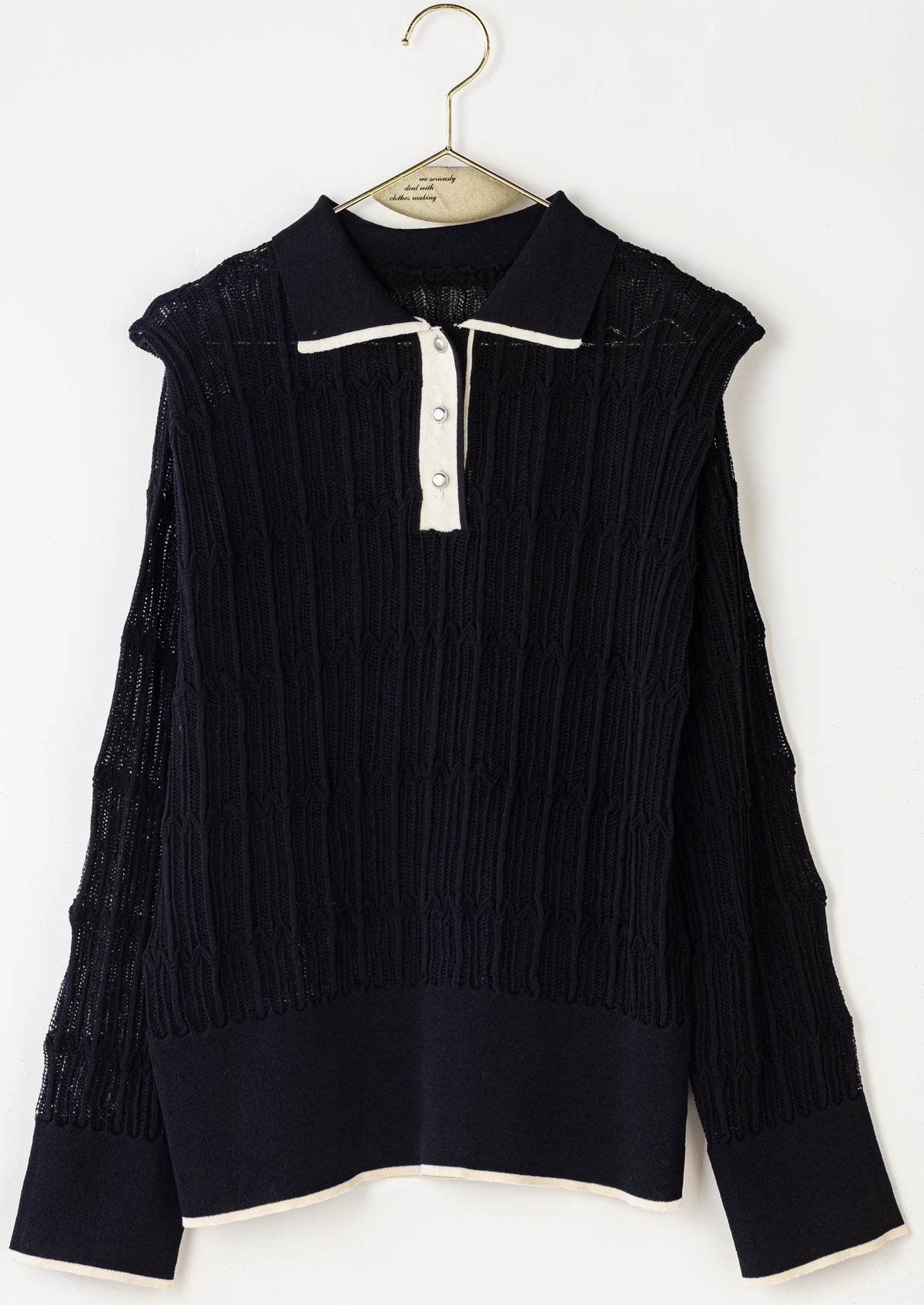 【Lallia Mu】 ロングスリーブメッシュニットポロ 2711452／2月上旬～2月中旬発送予定