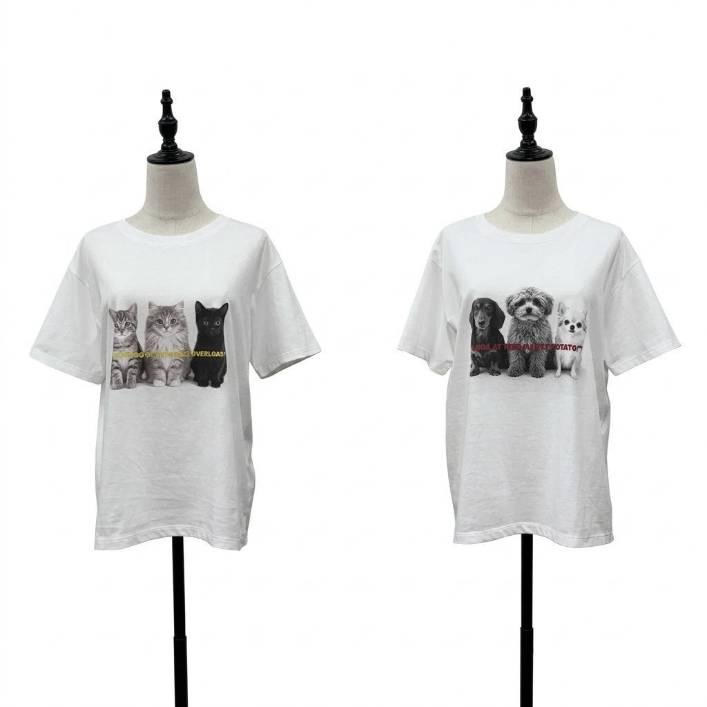【siro de la bonte| '27 Spring Collection】soft cotton dog or cat Tshirt(レディースサイズ） R713224／３月下旬から４月中旬発送予定