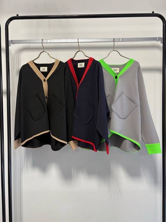 【MARGAUX VINTAGE | '27 Spring Collection】 バイカラーVネックカーディガン KN 27005／１月上旬から２月上旬発送予定