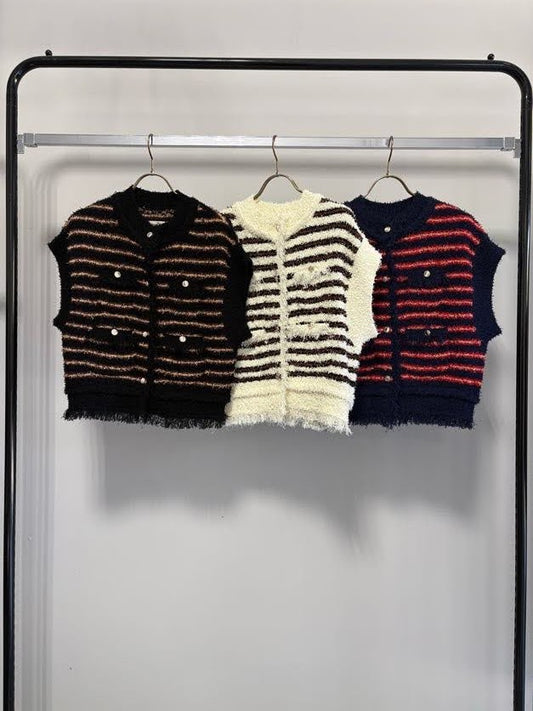 【MARGAUX VINTAGE | '27 Spring Collection】 ボーダーシャネルニットベスト  KN 27021／1月下旬から2月中旬発送予定