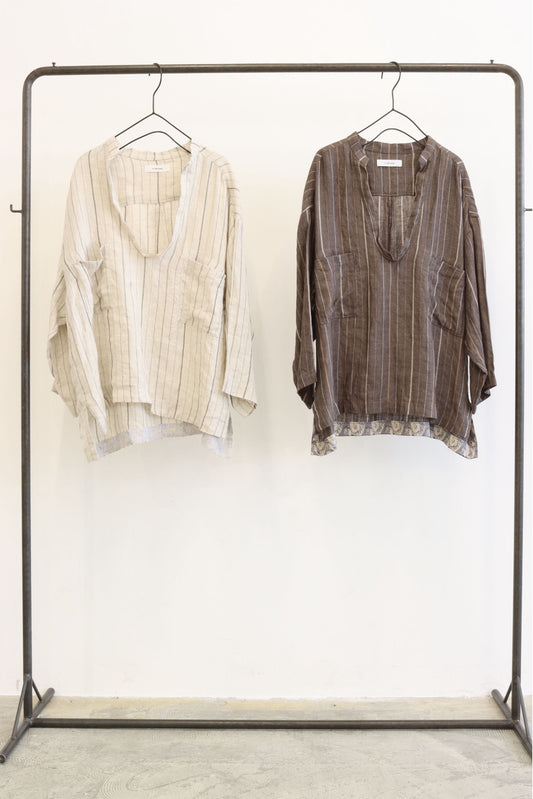 【LE MELANGE| '27 Spring Collection】40HERRINGBONE STRIPEスキッパーシャツ 8713206／２月中旬から３月上旬発送予定