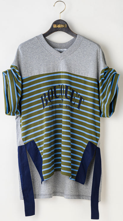 【Lallia Mu】 VネックボーダービックTシャツ 2711536／3月上旬～3月中旬発送予定