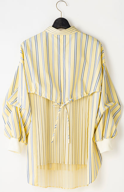 【Lallia Mu】 バックプリーツレイヤードストライプシャツ 2711608／2月上旬～2月中旬発送予定