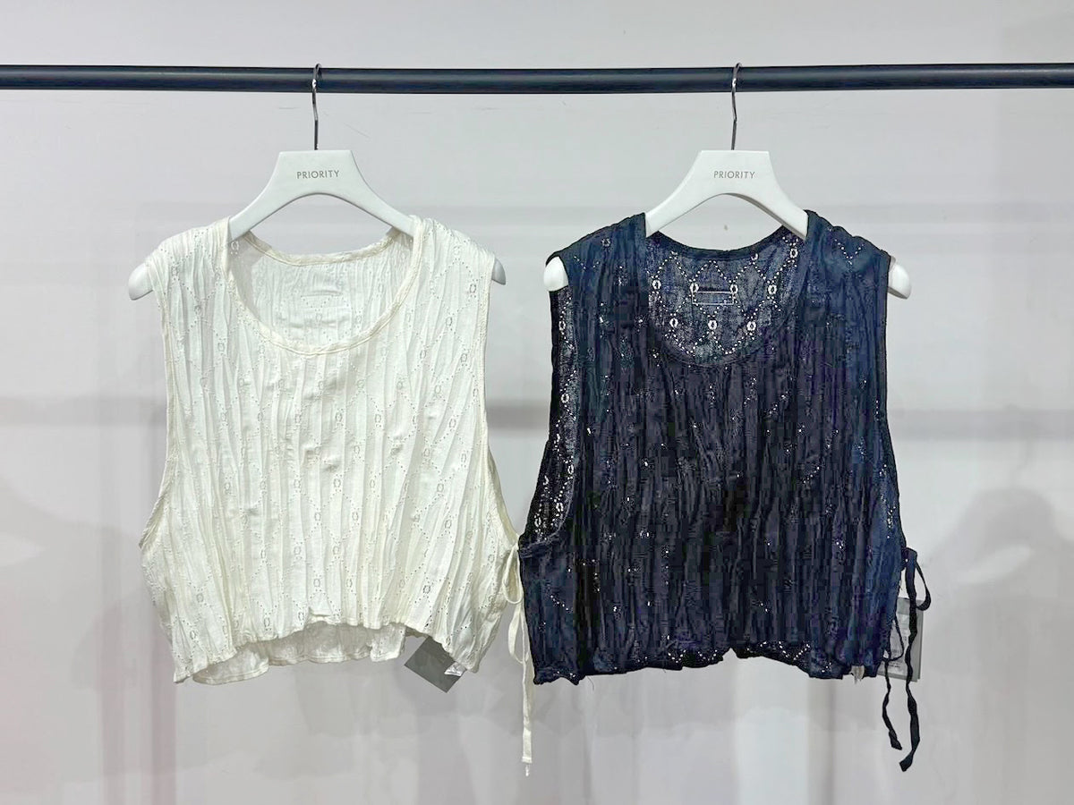 【PRIORITY | Pre-Order '27 Spring Collection】クリンクルレースタンク P71005JT／1月中旬より発送予定